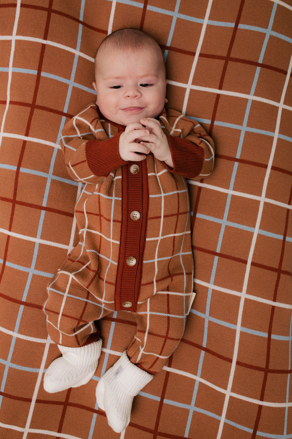 Комбинезон вязаный (клетка терракот)