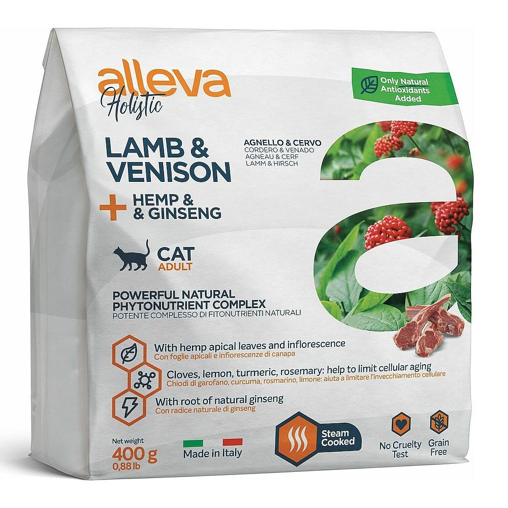 Сухой корм для кошек Alleva Holistic Cat Adult Lamb &amp; Venison с ягненком и олениной, коноплей и женьшенем, Пакет 400 г