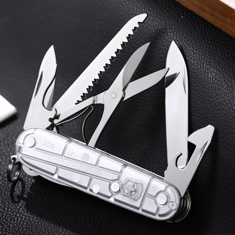 Нож Victorinox Huntsman, 91 мм, 15 функций, полупрозрачный серебристый