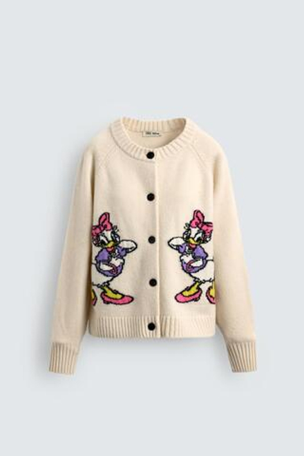 ZARА HARRY LAMBERT X DISNEY ШЕРСТЯНОЙ КАРДИГАН DAISY DUCK, ЭКРЮ