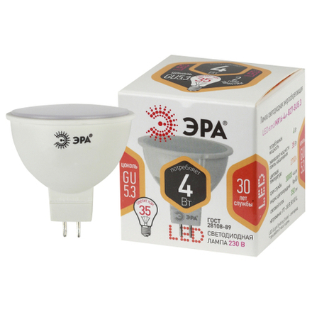 Лампа светодиодная ЭРА STD LED MR16-4W-827-GU5.3 4Вт софит теплый белый свeт GU5.3