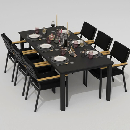 Обеденная группа Ideal Patio ДОЛЛА БОНТА каркас карбон, стол алюминий 220, ткань черная