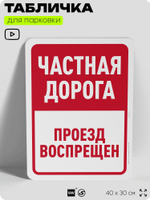 Табличка для парковки "Частная дорога, проезд воспрещен", для дома, офиса, организаций, 40х30 см, Silver Plane x Айдентика Технолоджи