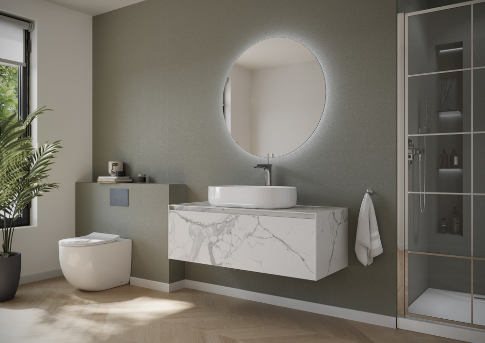Тумба с раковиной Sancos Stone, 120 см., керамогранит белый, ST120SV