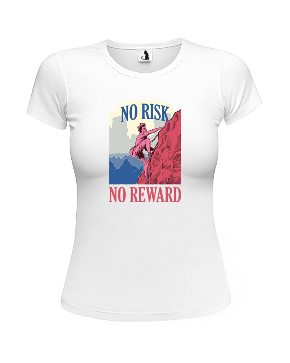 Футболка со скалолазом No risk No reward женская приталенная белая