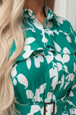 Платье зеленое с белыми листьями