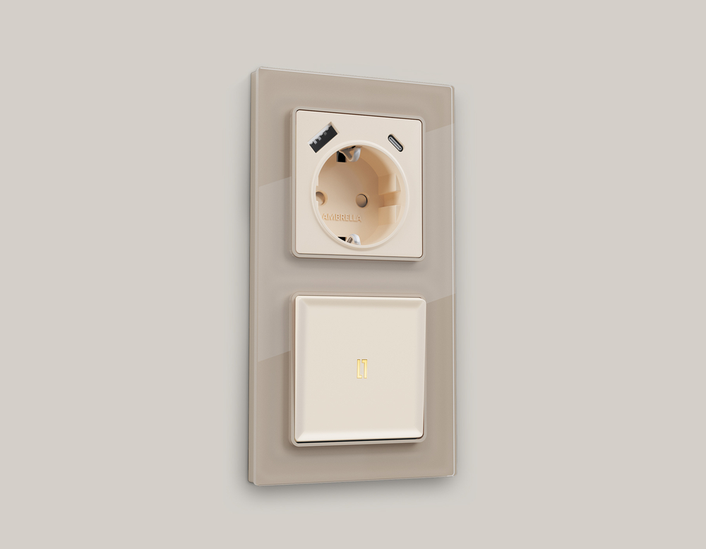 MA322010 Комплект механизма 1-кл выключателя с подсветкой 3200K ALFA Бежевый матовый QUANT (AP3220, VM101, G11Y)