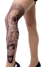 Колготки +size с принтом-тату в виде девушки с купюрами (Размер: XL-XXL-XXXL) (Цвет: бежевый)