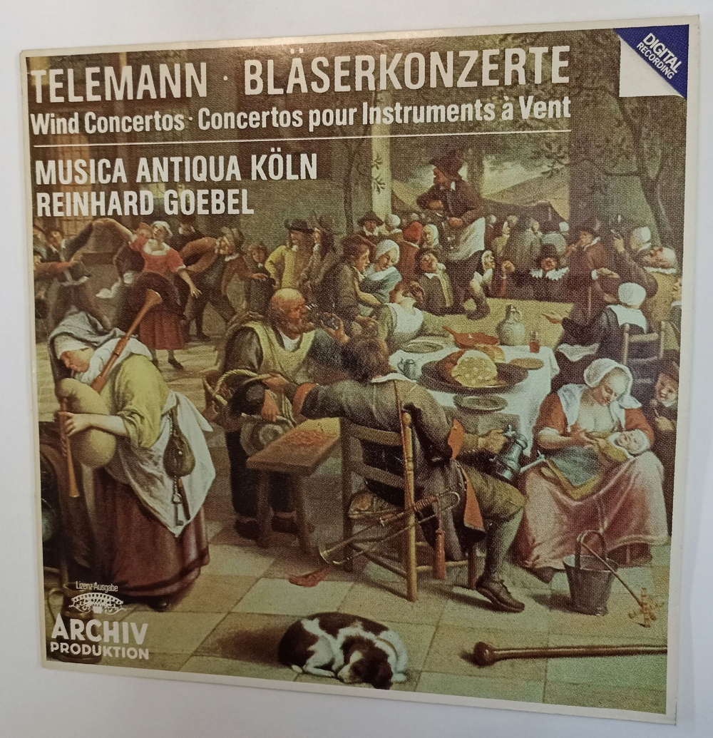 Винтажная виниловая пластинка LP Telemann Телеманн, Musica Antiqua Koln, Reinhard Goebel Blaserkonzerte Wind Concertos Concertos Pour Instruments A Vent (GDR 1989)