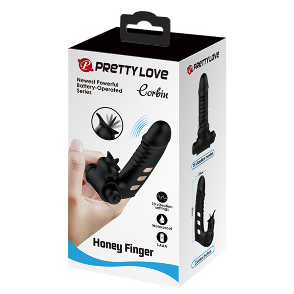 Черная вибронасадка 11см на палец Pretty Love Corbin Finger Vibrator Black BI-014859