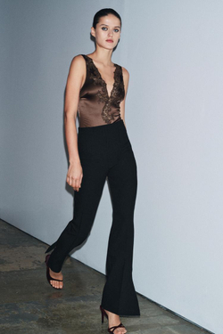 ZARA АТЛАСНОЕ БОДИ С КРУЖЕВОМ — ZW COLLECTION, КОРИЧНЕВЫЙ