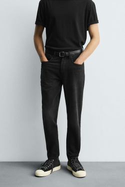 ZARA УКОРОЧЕННЫЕ ДЖИНСЫ SLIM FIT, ЧЕРНЫЙ
