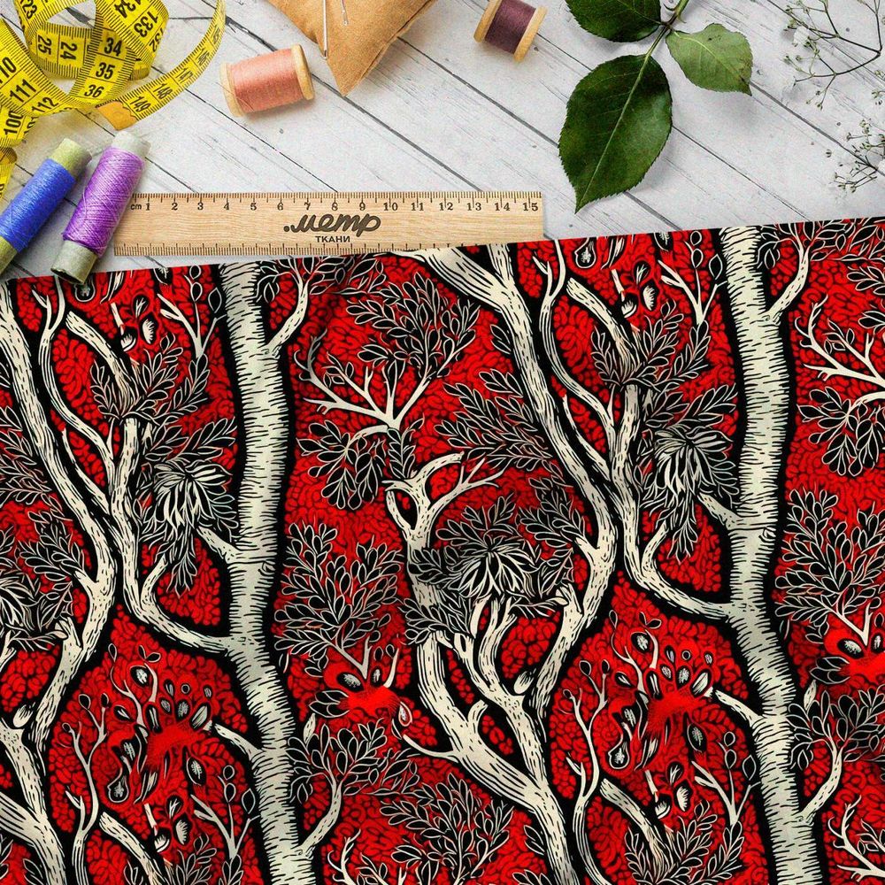 Ткань премиум интерлок контрастный лес