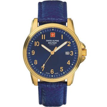 С ремешком Мужские наручные часы с синим кожаным ремешком Swiss Alpine Military 7011.1515 mens 40mm 10ATM