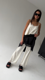 Топ шелковый с кружевом (шампань)