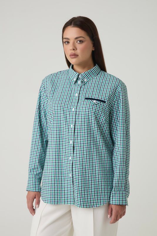 Рубашка в клетку c декоративным карманом, зеленый