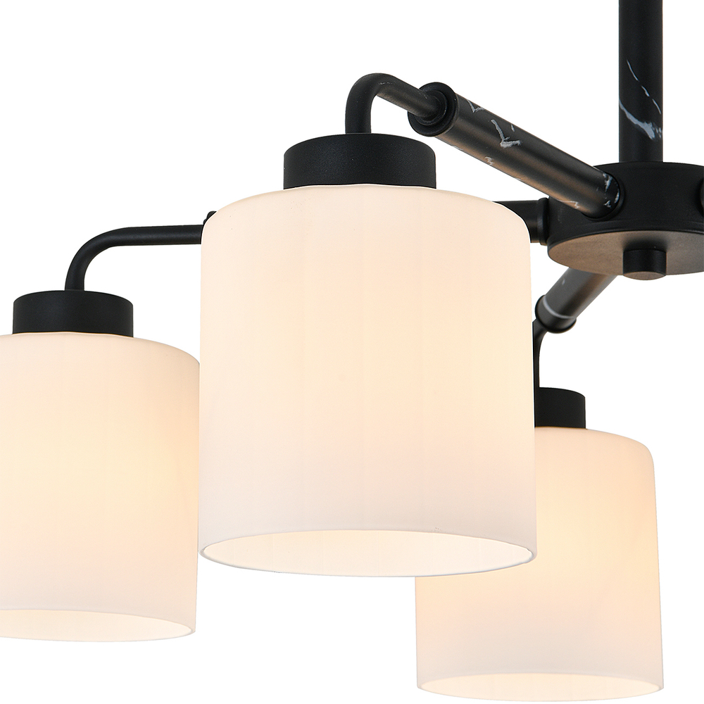 Люстра на штанге 5x60Вт E27, металл/стекло, чёрный мрамор/белый