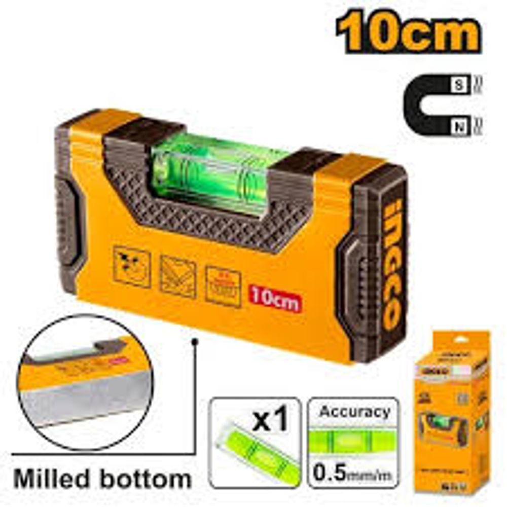 Строительный алюминиевый уровень мини INGCO HMSL05101 INDUSTRIAL 100 мм