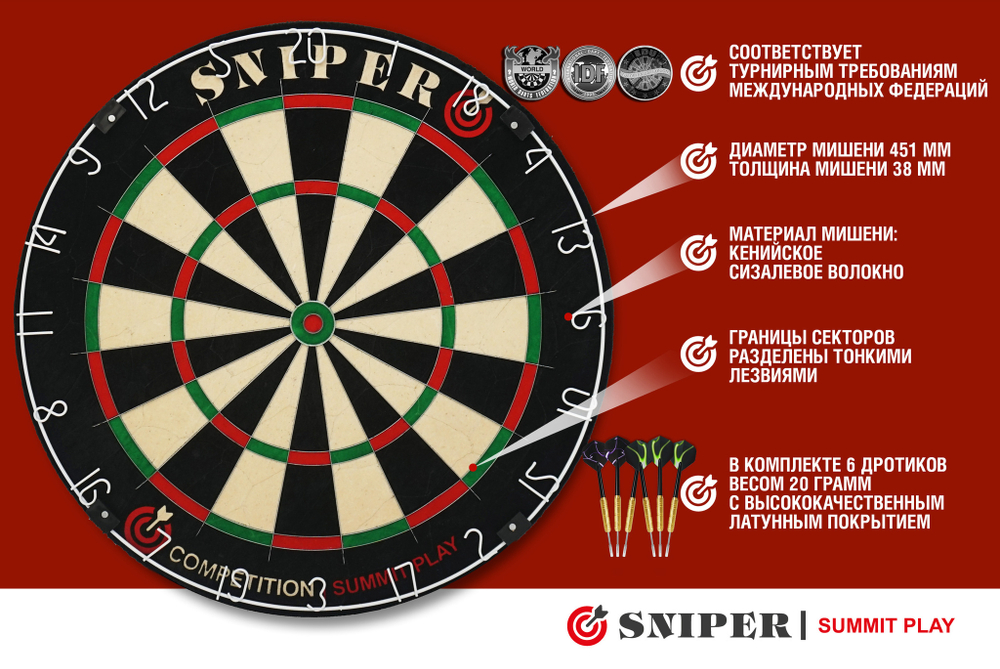 Комплект для игры в дартс SNIPER Summit Play Competition