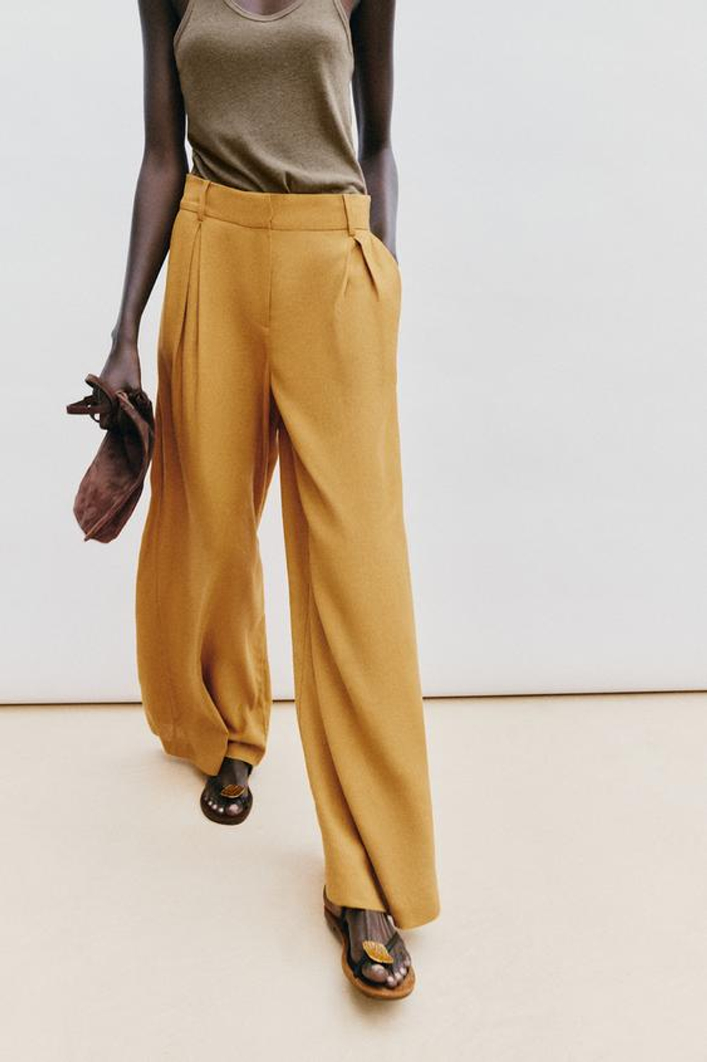 ZARA ШИРОКИЕ БРЮКИ ИЗ ЛЬНА, ЖЕЛТЫЙ КАРРИ