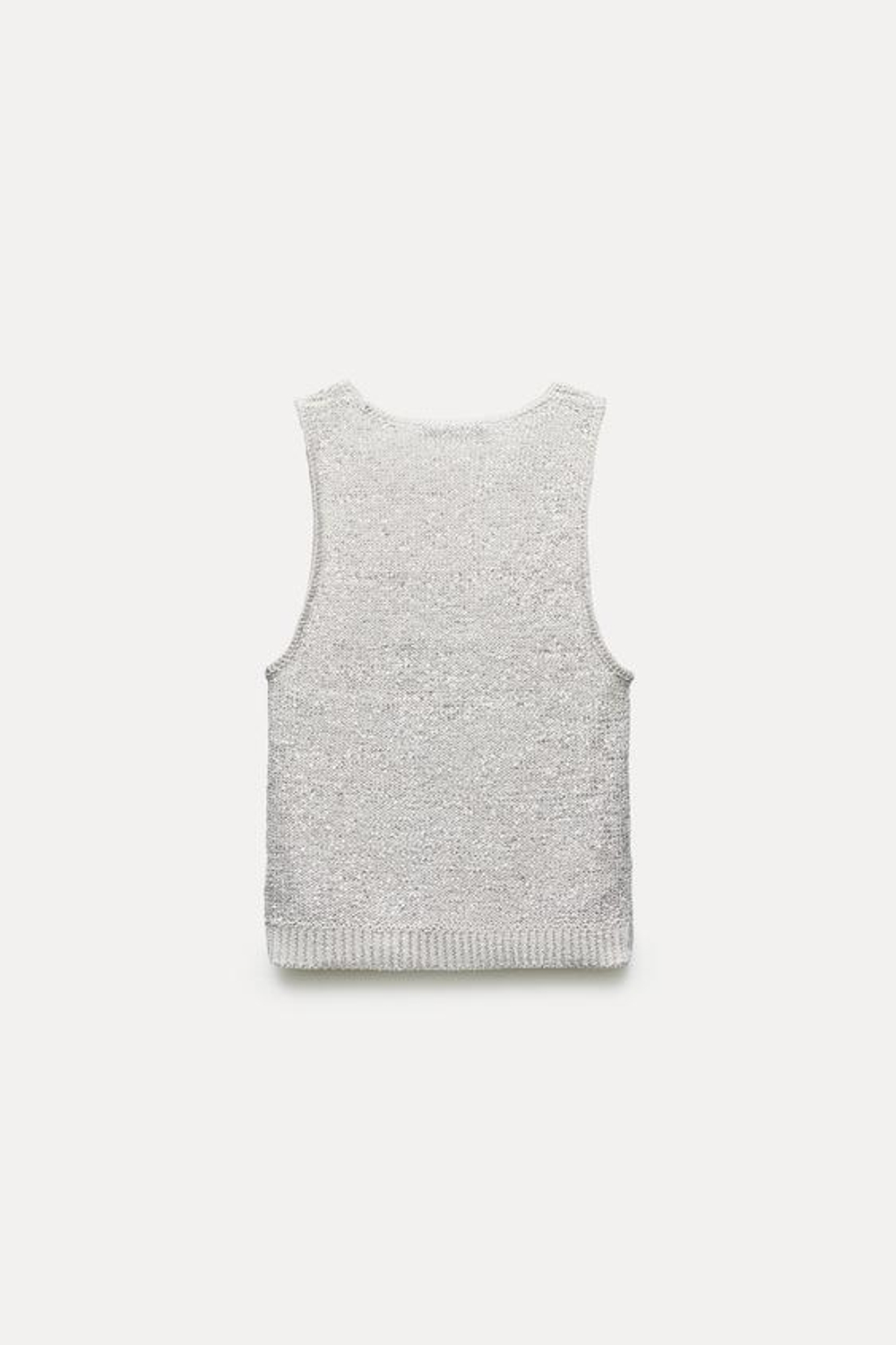 ZARA ТРИКОТАЖНЫЙ ТОП С ПАЙЕТКАМИ, СЕРЕБРИСТЫЙ