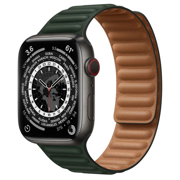 Умные часы Apple Watch Series 7 GPS + Cellular 45mm Space Black Titanium Case with Sequoia Green Leather Link