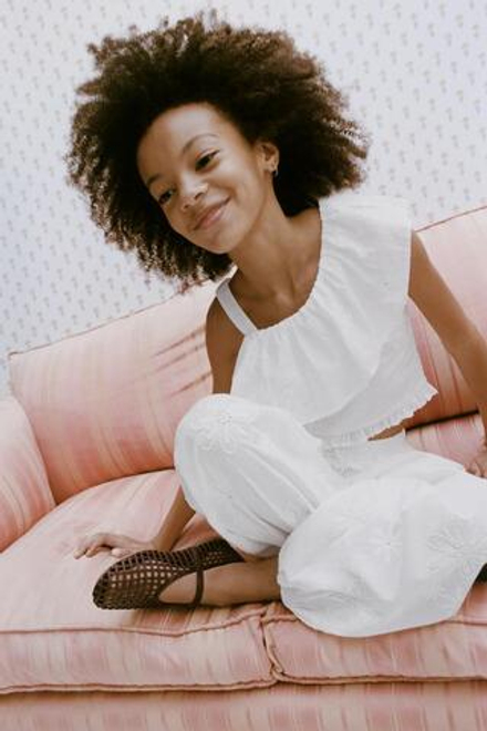 ZARA ТОП С АСИММЕТРИЧНЫМ ВОЛАНОМ, БЕЛЫЙ