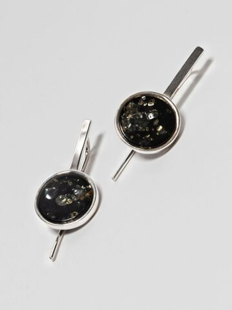 Серебряные серьги с цельным зеленым янтарем, серебро 925 пробы