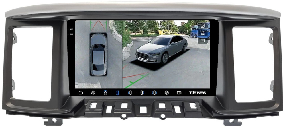 Магнитола для Nissan Pathfinder R52 2014-2017 (поддержка Bose, рамка тип 2) - Teyes CC3-2K-360 монитор 9.5" 2K QLED на Android 10, 6Гб+128Гб, CarPlay, 4G SIM-слот, 4 камеры в комплекте