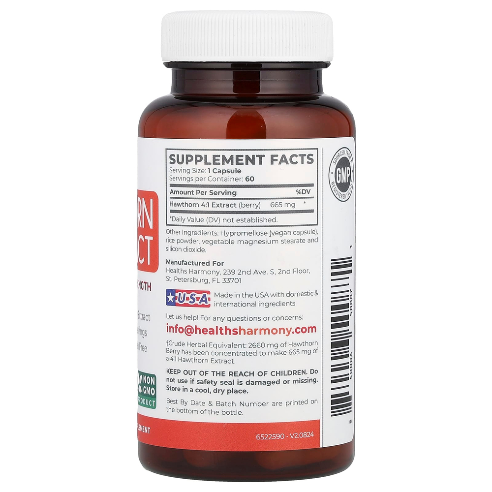 Healths Harmony, Экстракт боярышника 4: 1, 2660 мг, 60 капсул