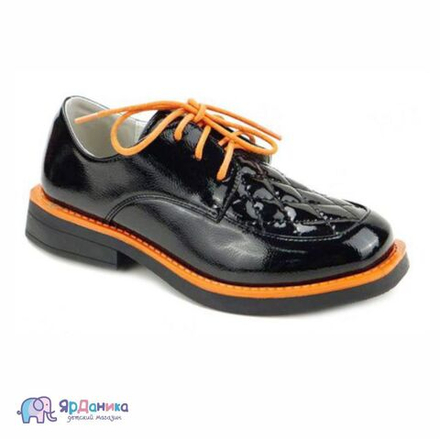 Полуботинки B&G черные с оранжевыми шнурками 5870-8А