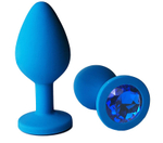 Голубая анальная пробка с синим кристаллом - 9,5 см. (Цвет: синий)