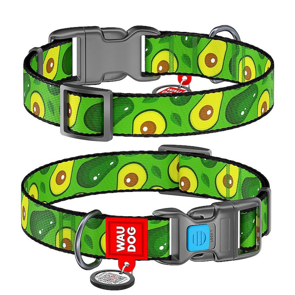Ошейник для собак нейлоновый WAUDOG Nylon c QR, "Авокадо", пласт. застежка, Ш-15мм, Дл 23-35см