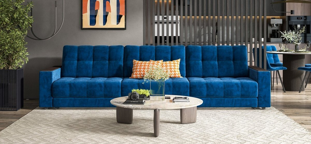 Диван Босс Гранд Велюр Монолит синий