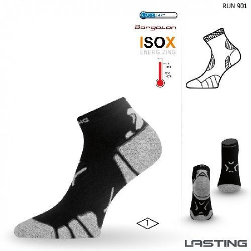 Носки Lasting RUN 901, microfiber+polypropylene, черный с серой полоской, размер M, RUN901-M