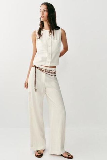 ZARA БРЮКИ С БОКОВЫМИ ВСТАВКАМИ, ЭКРЮ