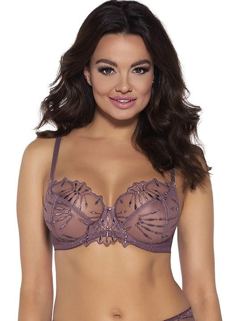 Бюстгальтер plus size с шитыми мягкими чашками с вышивкой (Размер: 95H) (Цвет: кофейный)