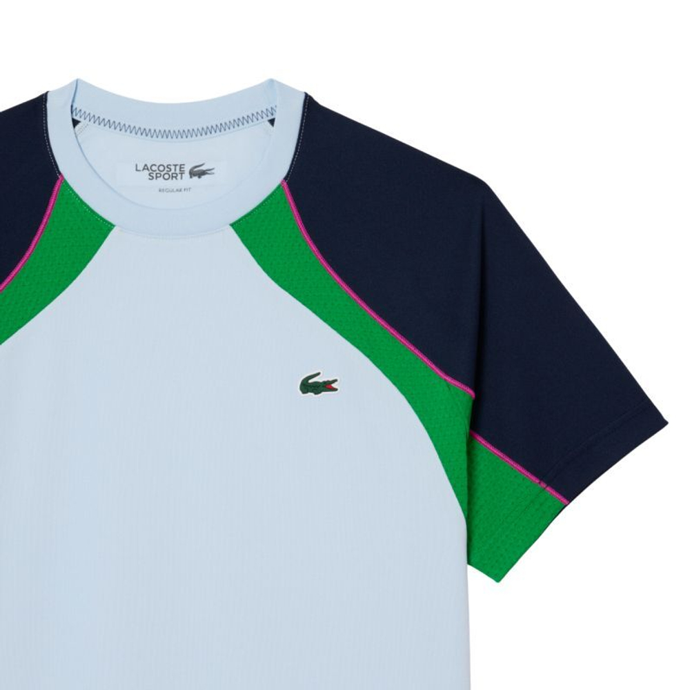 Мужская теннисная футболка Lacoste Ultra Dry Colour-Block Tennis - небесный