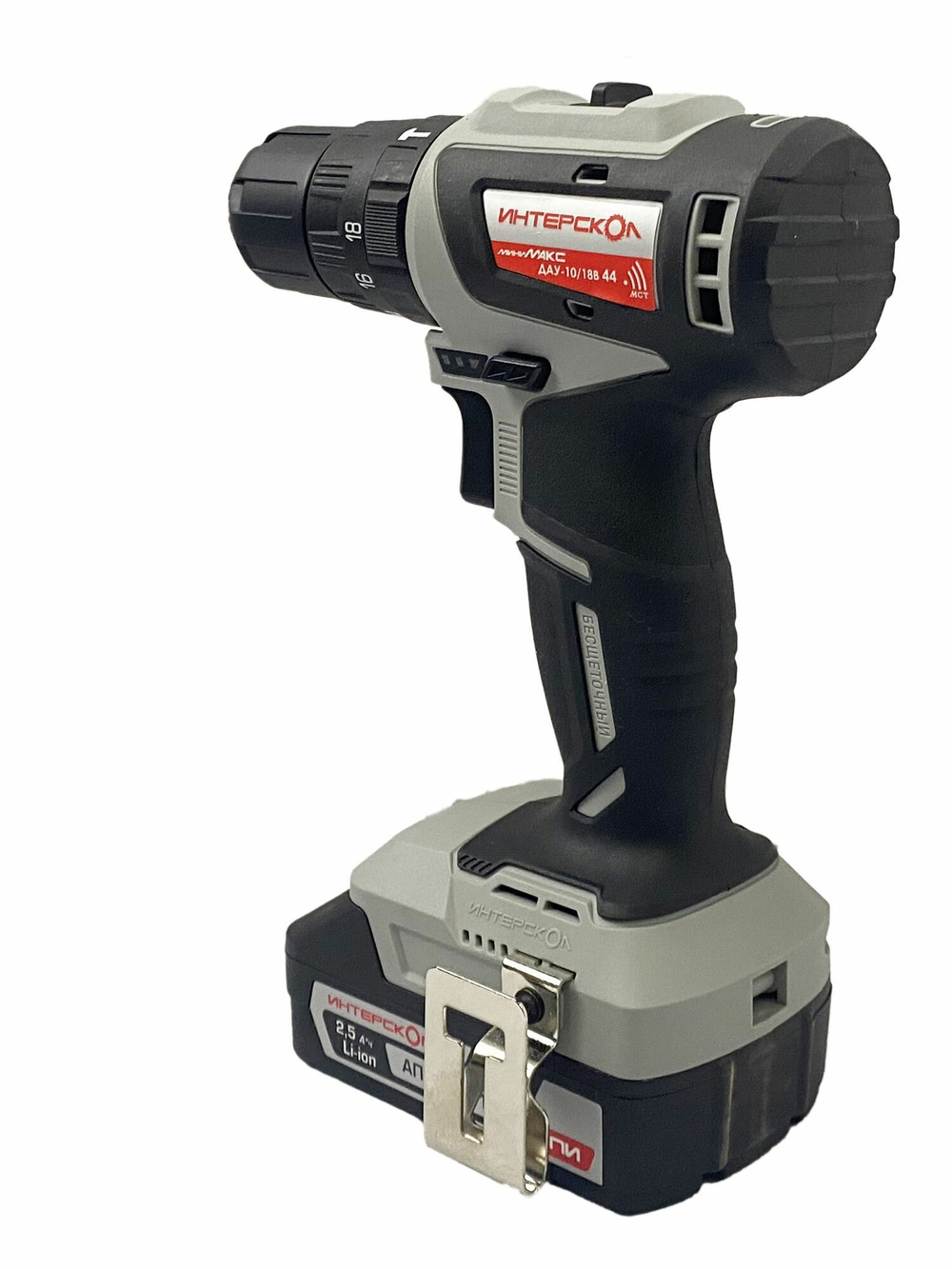 Бесщеточная ударная аккумуляторная дрель-шуруповерт Интерскол ДАУ-10/18В 44 минимакс (Li-ion, кейс, 2 аккум, 2,5 Ач, ЗУ) 769.2.2.45