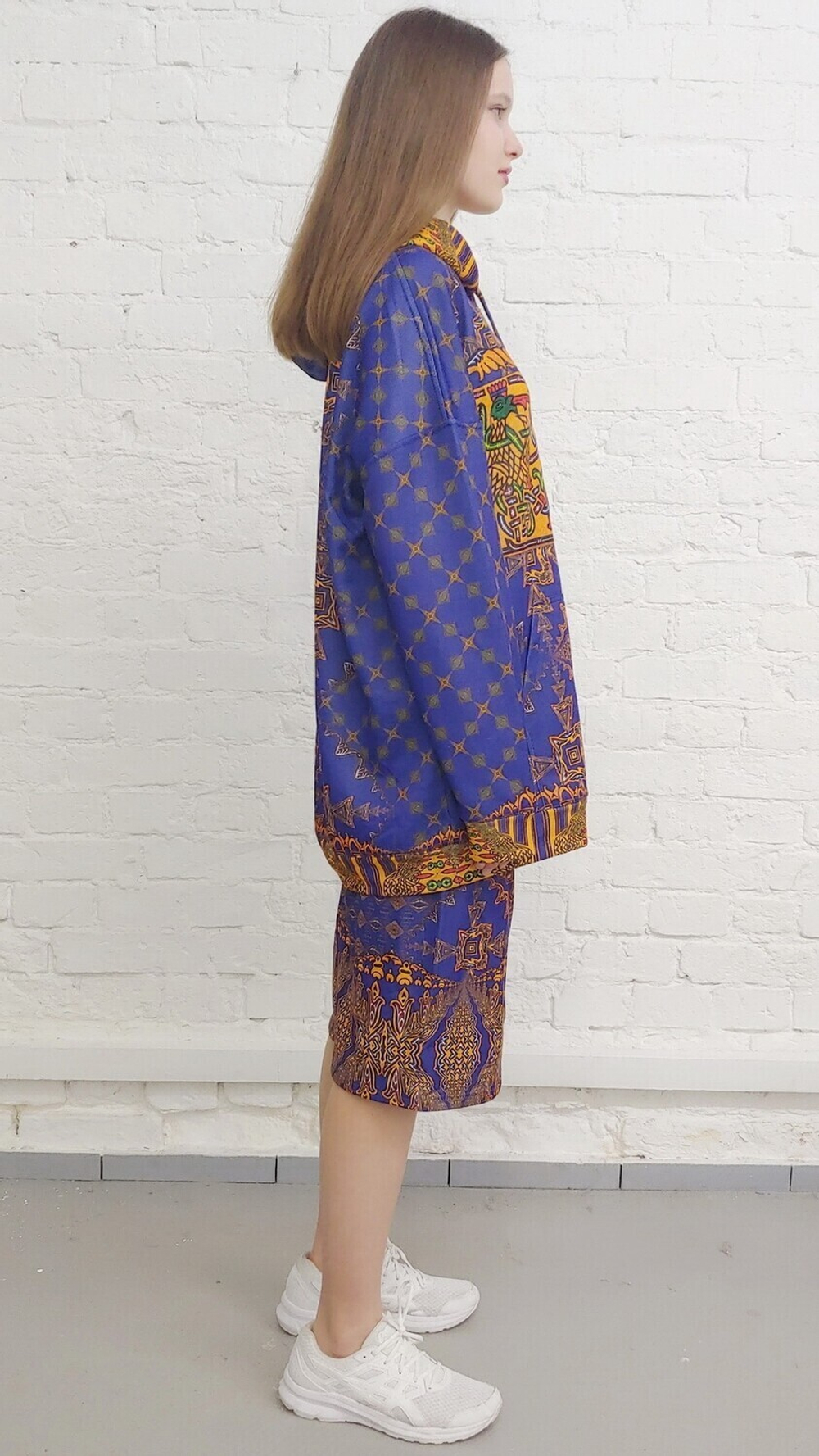 Худи "Золото на синем", по мотивам старинного русского орнамента