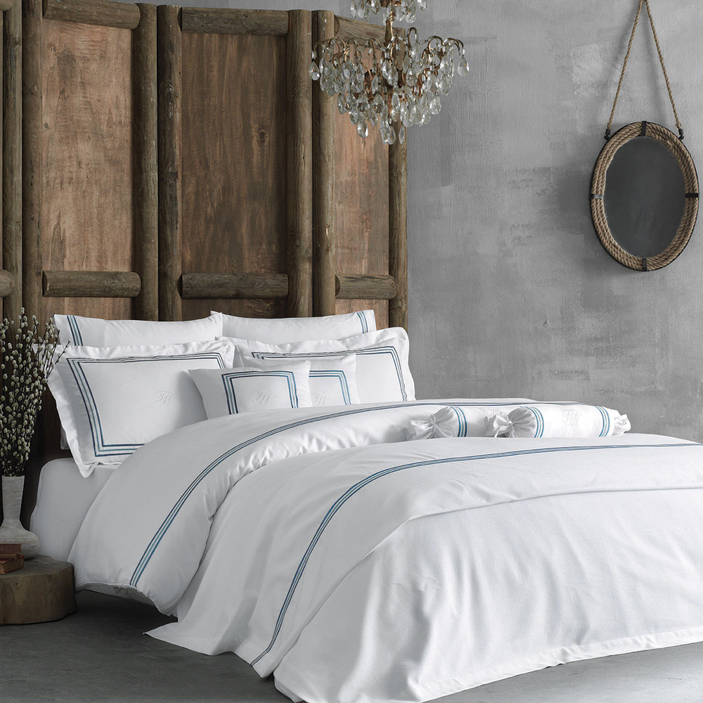 Постельное белье 2 спальное евро Tivolyo home Line Nakisli темно-синее