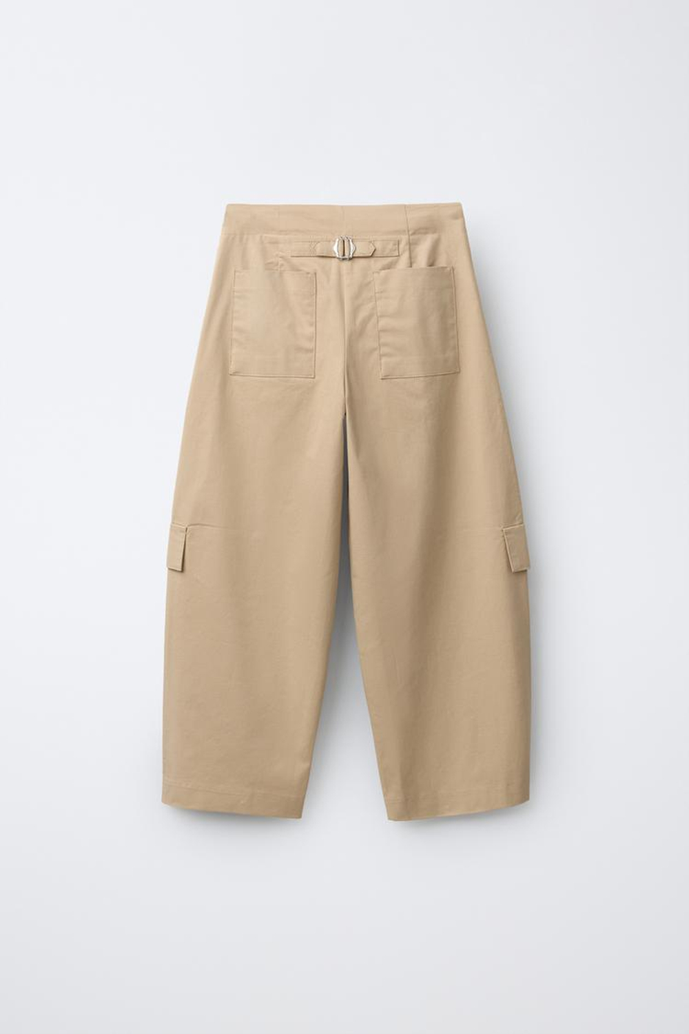 ZARA БРЮКИ КАРГО BARREL С ПРЯЖКОЙ, СВЕТЛО-БЕЖЕВЫЙ