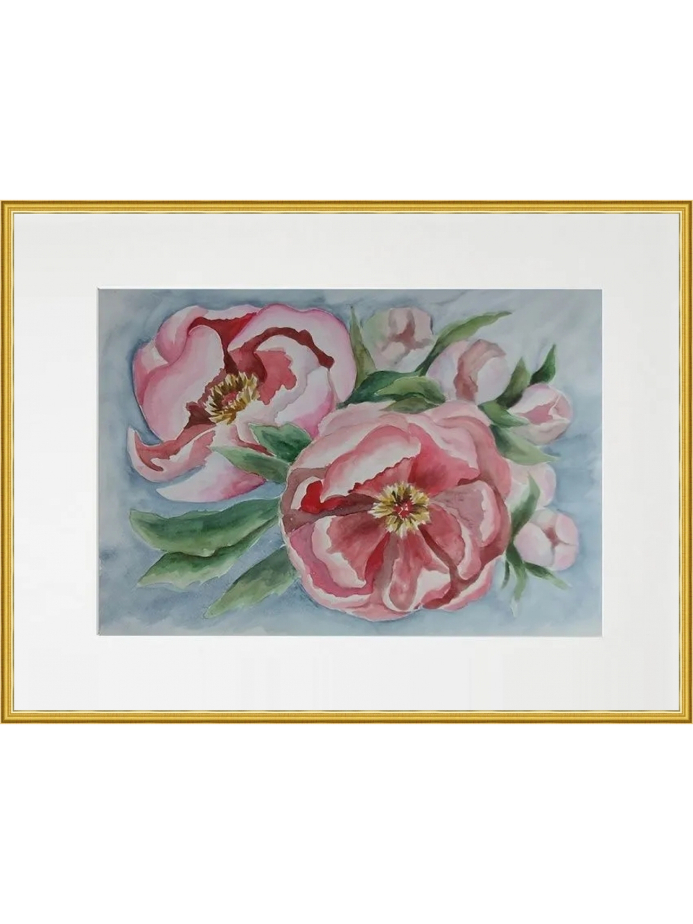 Картина авторская акварельная в паспарту 40х50 см на стену для интерьера "Пионы"