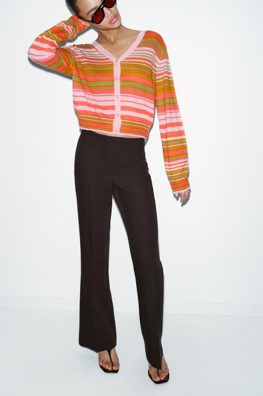 ZARA БРЮКИ FLARE С БОКОВЫМИ ШВАМИ, КОРИЧНЕВЫЙ