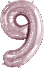 Шар (34"/86 см) Цифра, 9, Slim, Светло-розовый, 1 шт. в упак.