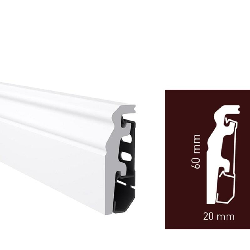 Плинтус дюрополимерный под покраску Arbiton Vega HDPS P0620 Белый 60х20х2400 мм