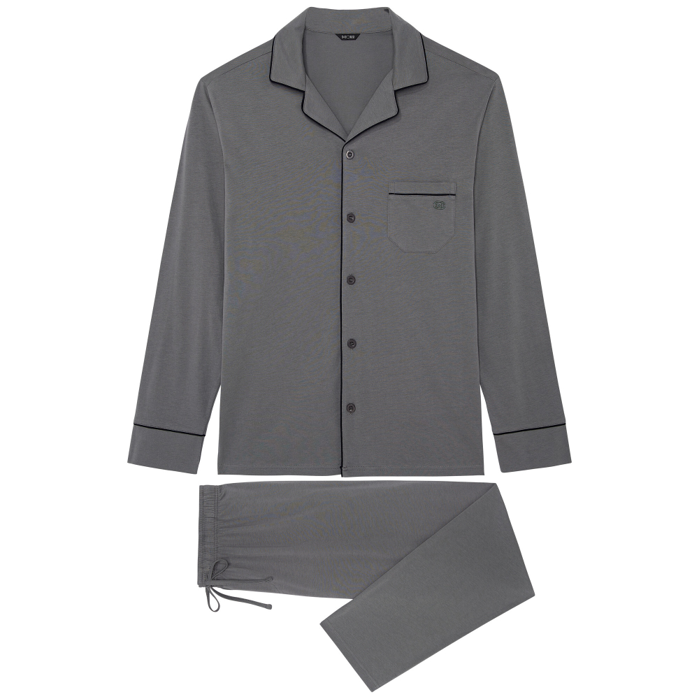 Мужская пижама серая с окантовкой HOM ALBERT Long Sleepwear 402802_4000ZU