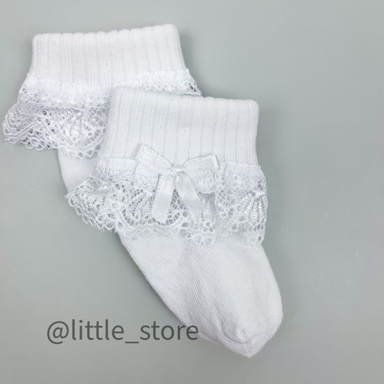 Носочки хлопковые "Бантик и кружево" Розовый/Белый с кружевом