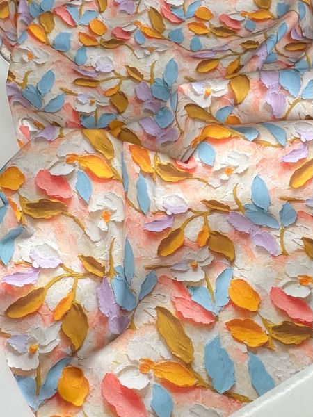 В ПУТИ, ИМПАСТО, ЛИСТЬЯ, ЦВЕТОК/ ЖЕЛТЫЙ, РОЗОВЫЙ, ГОЛУБОЙ, - 100% хлопок 6