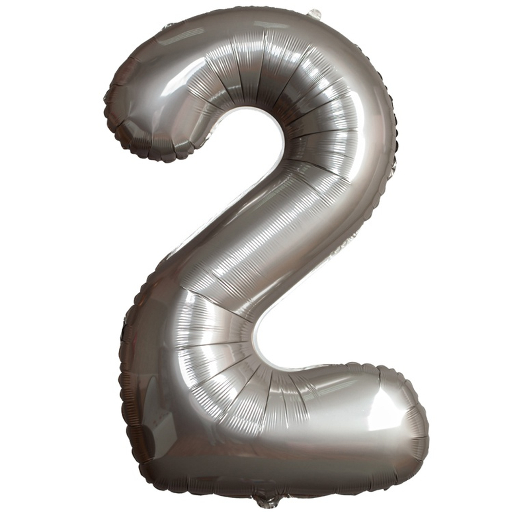 Шар фольгированный Цифра 2 101 см (Серебряный)